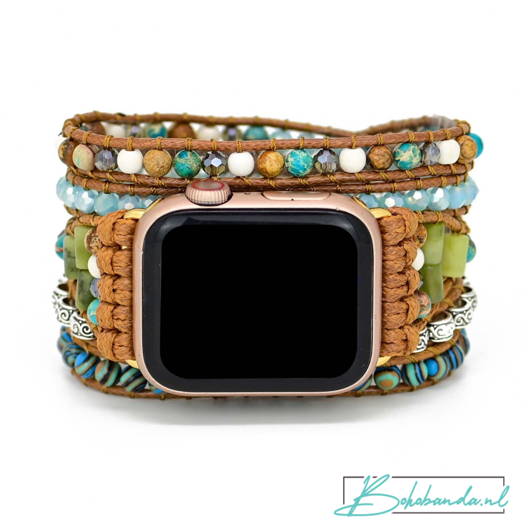 BOHOBANDA™ type 1 - Apple Watch Band - met oceaan jaspis en echt leer