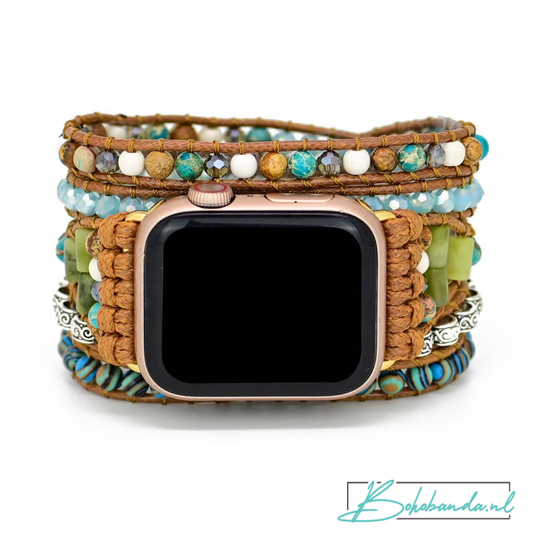 BOHOBANDA™ type 1 - Apple Watch Band - met oceaan jaspis en echt leer