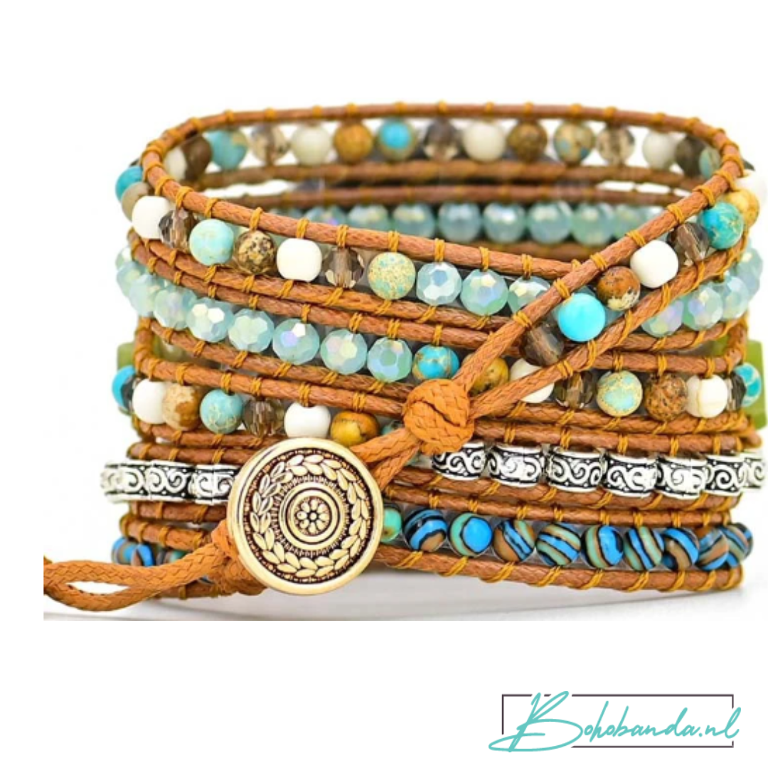 BOHOBANDA™ type 1 - Apple Watch Band - met oceaan jaspis en echt leer