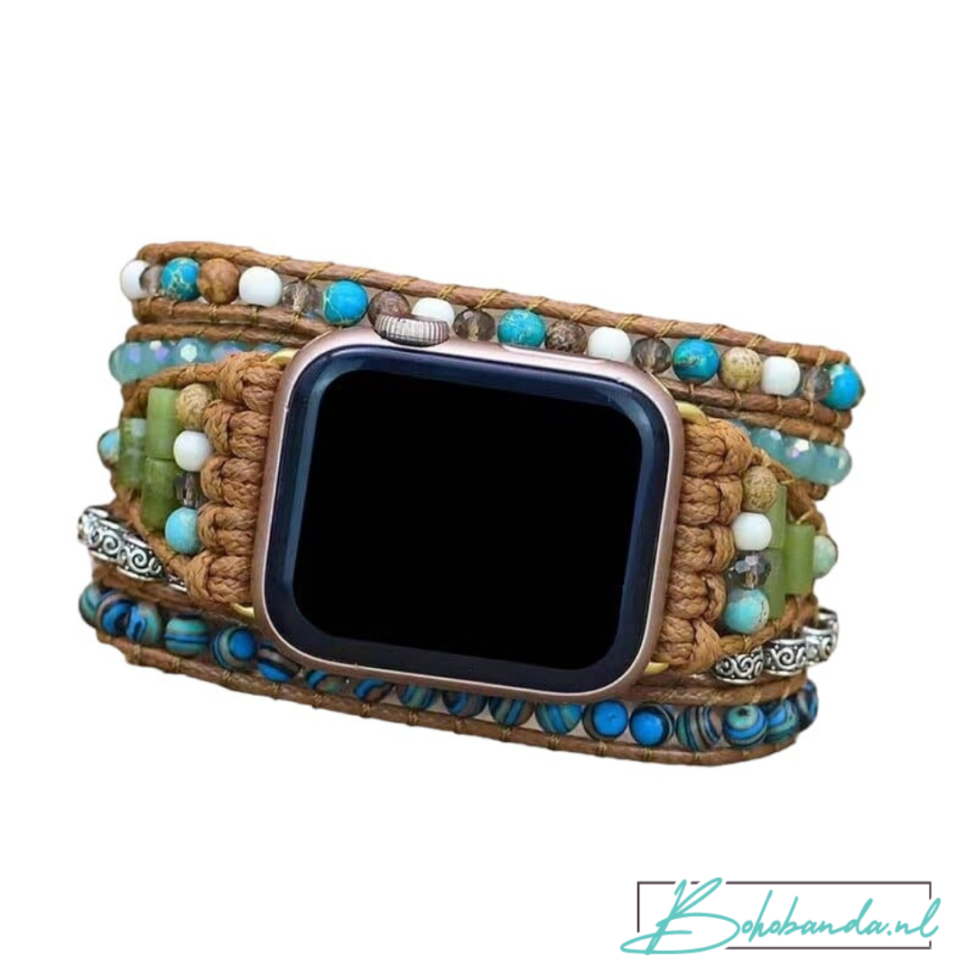BOHOBANDA™ type 1 - Apple Watch Band - met oceaan jaspis en echt leer