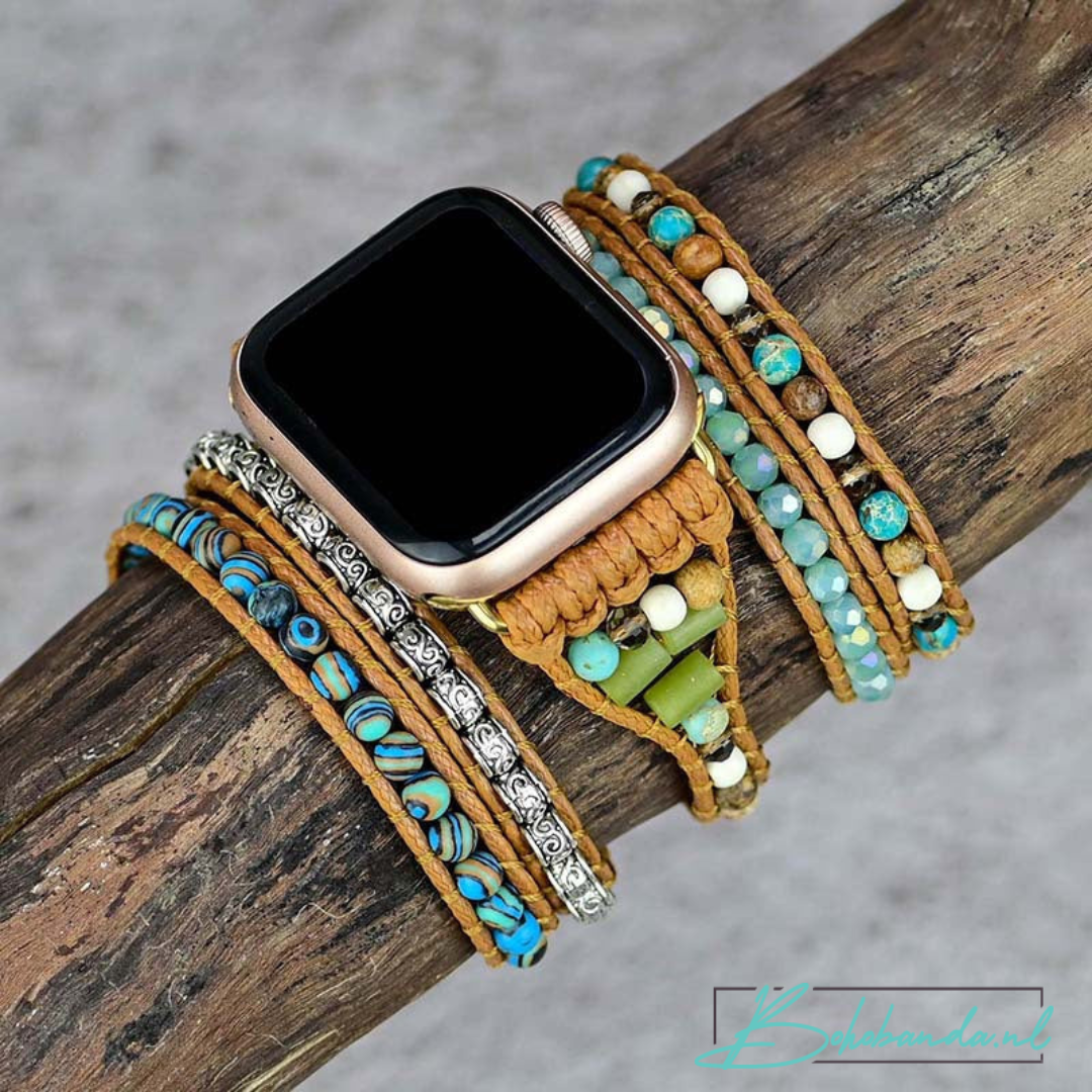 BOHOBANDA™ type 1 - Apple Watch Band - met oceaan jaspis en echt leer