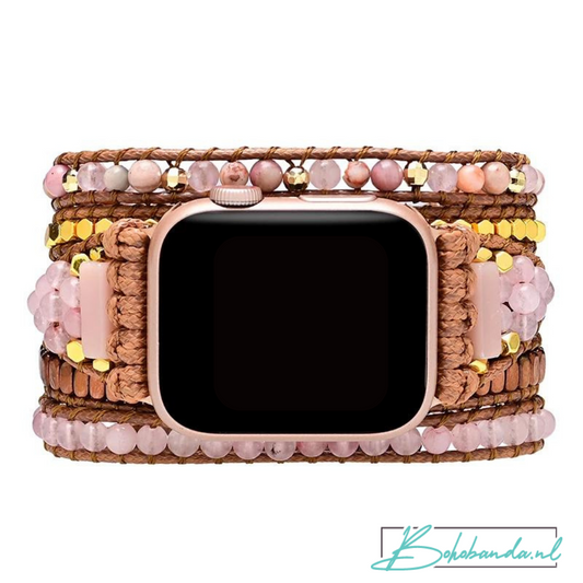 BOHOBANDA™ type 3 - Apple Watch Band - met jade, rozenkwarts en echt leer